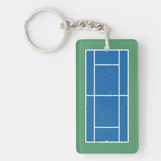 Blauwe en groene Tennis Court Verstoorde stijl Sleutelhanger (Voorkant)