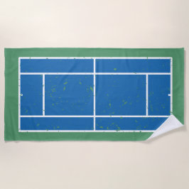 Blauwe en groene Tennis Court Verstoorde stijl Strandlaken