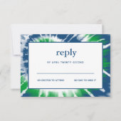 Blauwe en groene Tie Dye Bar Mitswa RSVP Card Kaart (Voorkant)