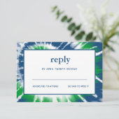 Blauwe en groene Tie Dye Bar Mitswa RSVP Card Kaart (Staand voorkant)