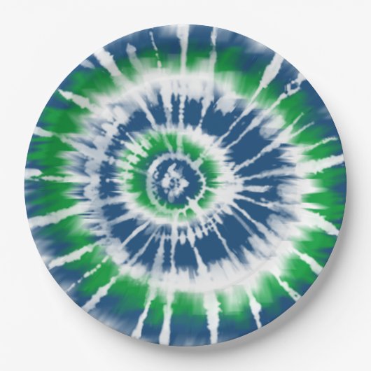 Blauwe en groene Tie Dye Spiral Party Bord (Voorkant)