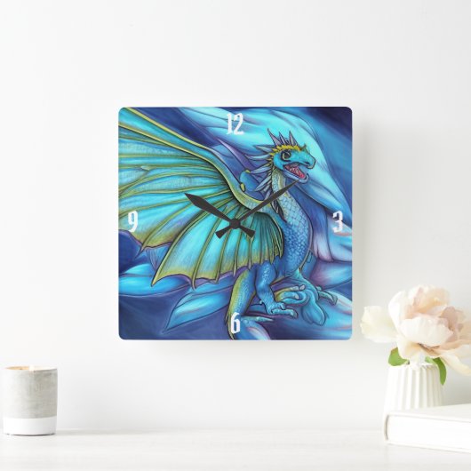 Blauwe en groene trekkervierkant wandklok (Huis)