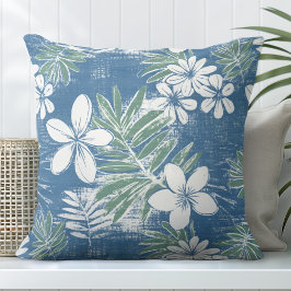 Blauwe en groene tropische bloemen Sierkussen