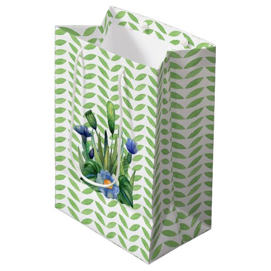 Blauwe en groene tuin medium cadeauzakje (Voorkant Gekanteld)