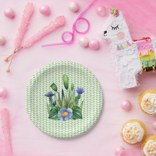 Blauwe en groene tuin papieren bordje (Feest)