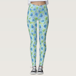 Blauwe en groene tulpen leggings