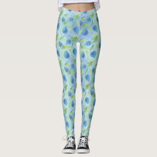 Blauwe en groene tulpen leggings