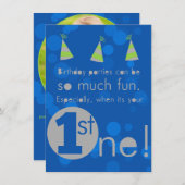 Blauwe en groene uitnodiging voor de verjaardag va (Voorkant / Achterkant)