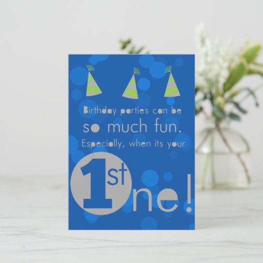 Blauwe en groene uitnodiging voor de verjaardag va (Staand voorkant)