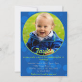 Blauwe en groene uitnodiging voor de verjaardag va (Achterkant)