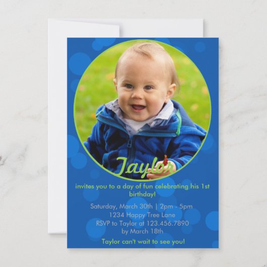 Blauwe en groene uitnodiging voor de verjaardag va (Achterkant)