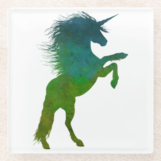 Blauwe en groene Unicorn Glazen Onderzetter (Voorkant)