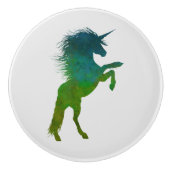 Blauwe en groene Unicorn Keramische Knop (Voorkant)