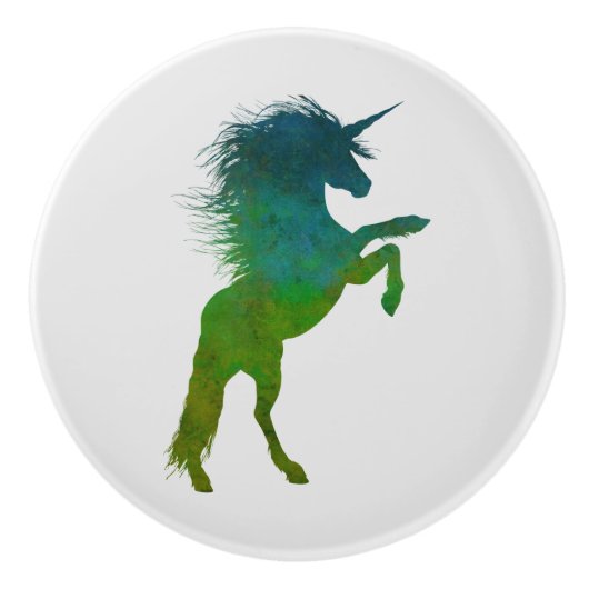 Blauwe en groene Unicorn Keramische Knop (Voorkant)