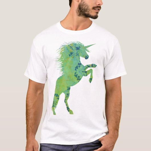 blauwe en groene unicorn t-shirt (Voorkant)