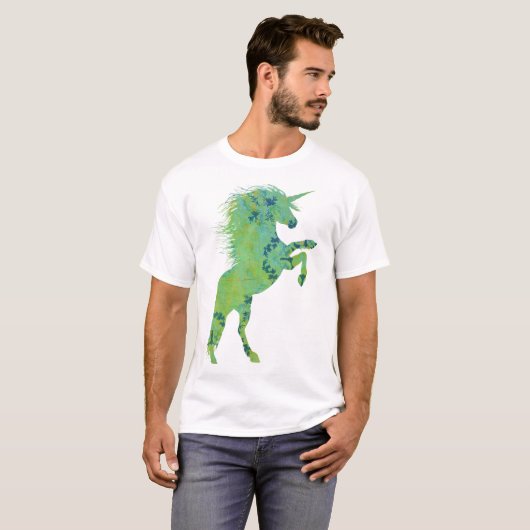 blauwe en groene unicorn t-shirt (Voorkant volledig)