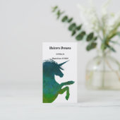blauwe en groene unicorn visitekaartje (Staand voorkant)