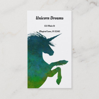  blauwe en groene unicorn visitekaartje