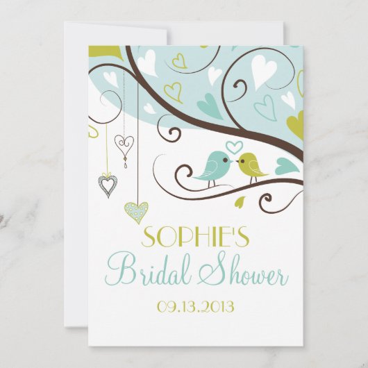 Blauwe en groene vedervogels Bridal Shower Invitat Kaart (Voorkant)