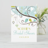 Blauwe en groene vedervogels Bridal Shower Invitat Kaart (Staand voorkant)