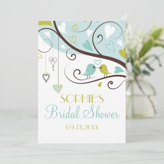 Blauwe en groene vedervogels Bridal Shower Invitat Kaart (Staand voorkant)