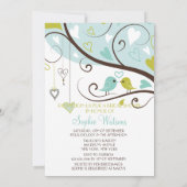 Blauwe en groene vedervogels Bridal Shower Invitat Kaart (Achterkant)