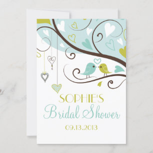 Blauwe en groene vedervogels Bridal Shower Invitat Kaart