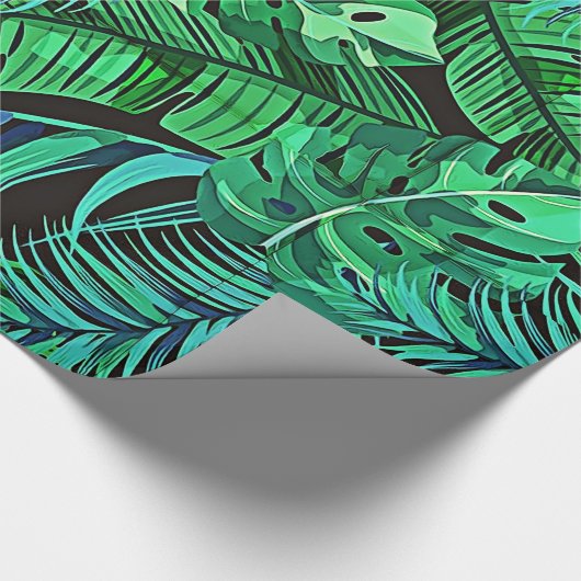 Blauwe en groene veren en tropische bladeren cadeaupapier (Hoek)
