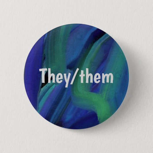 Blauwe en groene verf geeft ze/zij af ronde button 5,7 cm (Voorkant)
