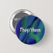 Blauwe en groene verf geeft ze/zij af ronde button 5,7 cm (Voorkant /achterkant)