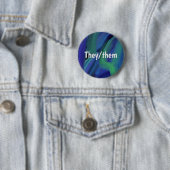 Blauwe en groene verf geeft ze/zij af ronde button 5,7 cm (In situ)