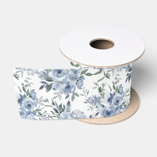 Blauwe en groene vintage rozen satijnen lint