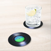 Blauwe en groene vinylplaat ronde kartonnen onderzetter (Insitu)