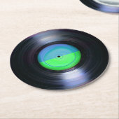 Blauwe en groene vinylplaat ronde kartonnen onderzetter (Gebogen)