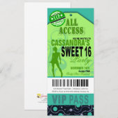 Blauwe en groene VIP Sweet 16 Ticket Party Kaart (Voorkant / Achterkant)