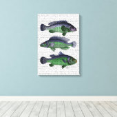 Blauwe en groene vistrio canvas afdruk (Insitu (Houten vloer))