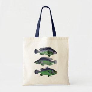 Blauwe en groene vistrio tote bag