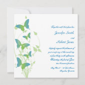 Blauwe en Groene Vlinder Vine Bruiloft Uitnodiging (Voorkant)