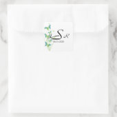 Blauwe en Groene Vlinder Vine Monogram Sticker (Tas)