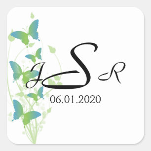 Blauwe en Groene Vlinder Vine Monogram Sticker