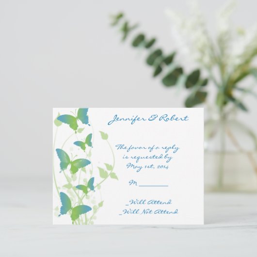 Blauwe en Groene Vlinder Vine Respons Kaart (Staand voorkant)