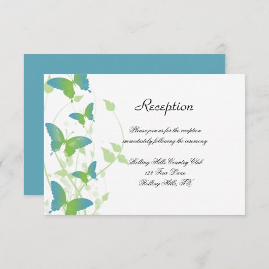 Blauwe en Groene Vlinder Wijnstok Bruiloft Recepti Kaart (Voorkant / Achterkant)