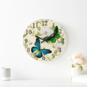 Blauwe en groene vlinders op Dogwood Flowers Clock Grote Klok (Huis)