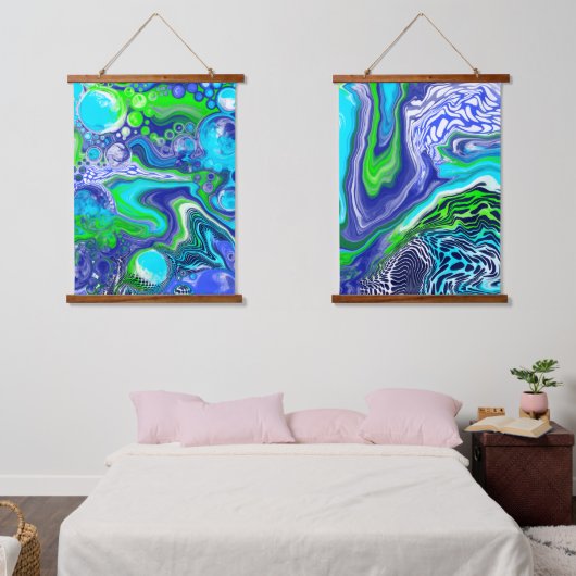 Blauwe en groene vlotte kunst die afhangt van de b hangend wandkleed (Slaapkamer)