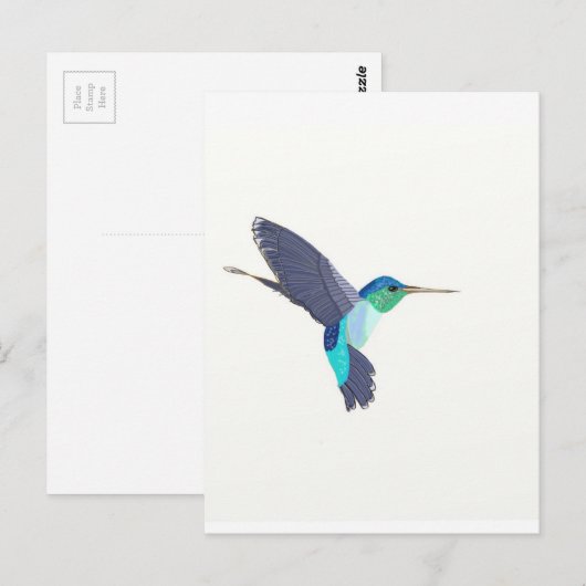 Blauwe en groene vogel briefkaart (Voorkant / Achterkant)