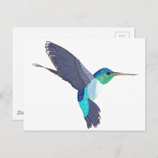 Blauwe en groene vogel briefkaart (Voorkant / Achterkant)