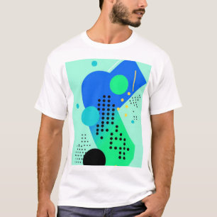 Blauwe en groene vormen met stippen t-shirt