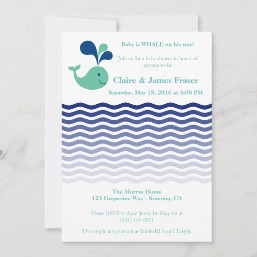 Blauwe en groene walvis Baby shower Kaart (Voorkant)