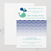 Blauwe en groene walvis Baby shower Kaart (Voorkant / Achterkant)