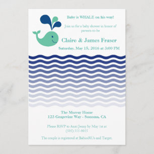 Blauwe en groene walvis Baby shower Kaart